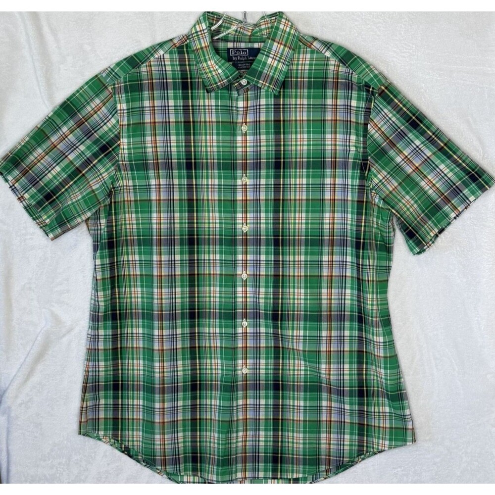 POLO Ralph Lauren Bradford Custom Fit Green Plaid Short Sleeve Shirt Mens XL